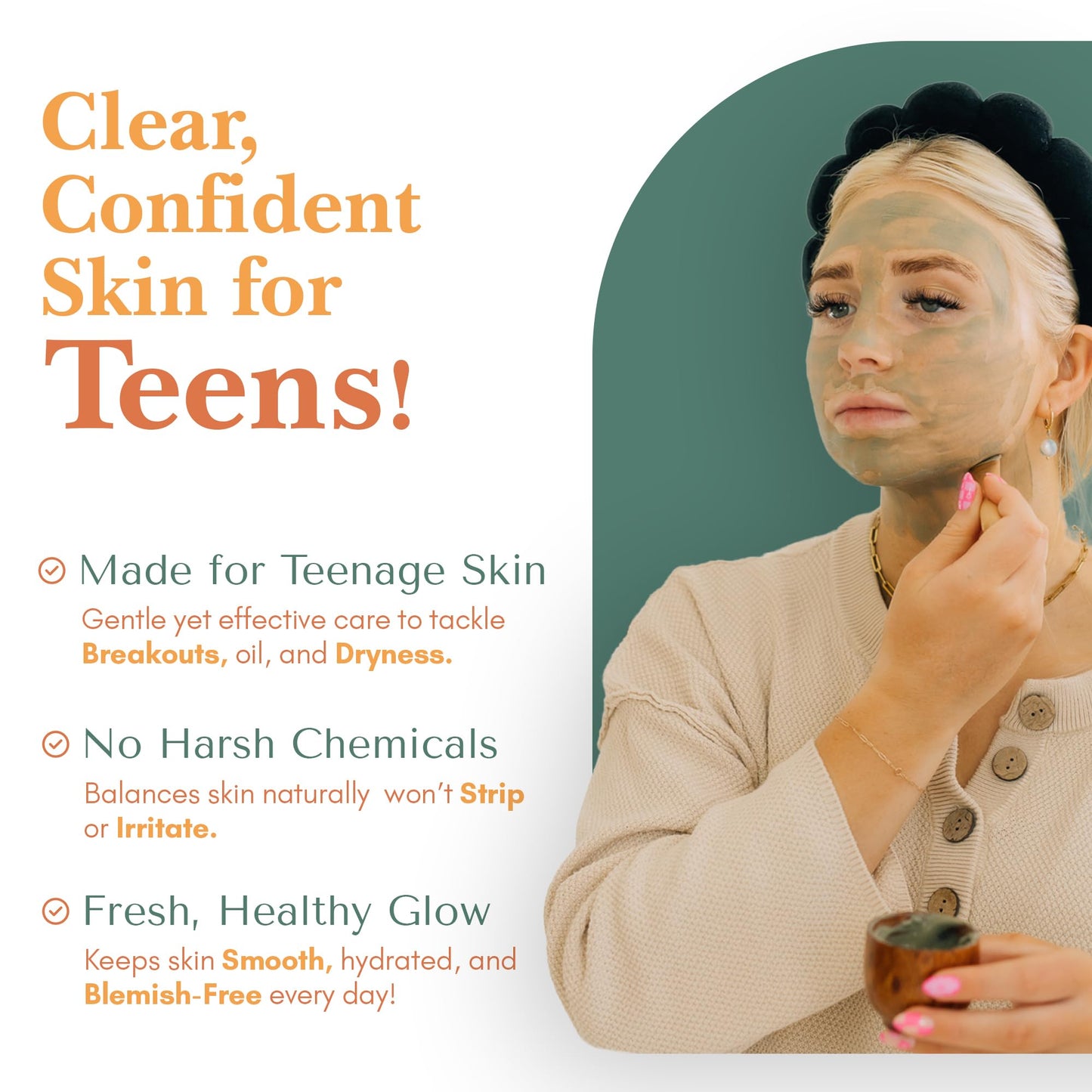 Healing Happy Method - Teen Skin Care Set with Cleanser, Toner, Moisturizer, Clay Mask, and Zit Stick | Hydrates, Controls Oil, Soothes Skin with Natural Ingredients | Skincare Gift Set for Teens