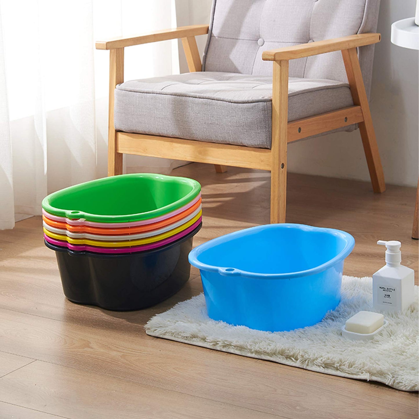 AMOBON Foot Soaking Bath Basin: Plastic Foot Spa Basin for Soaking Feet - Foot Soaking Tub with Massage Dots - Roomy Foot Soak Bucket for Water Spa and Foot Massage (Purple)
