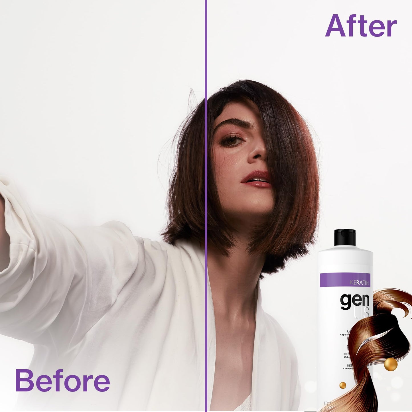 GENUS Keratin Anti-Frizz Cream - Restructuring Hair Cream Enriched with Ginseng, Styling, Frizz Control, Bestows Hydration & Softness, Suitable for Damp & Dry Hair - 300ml
