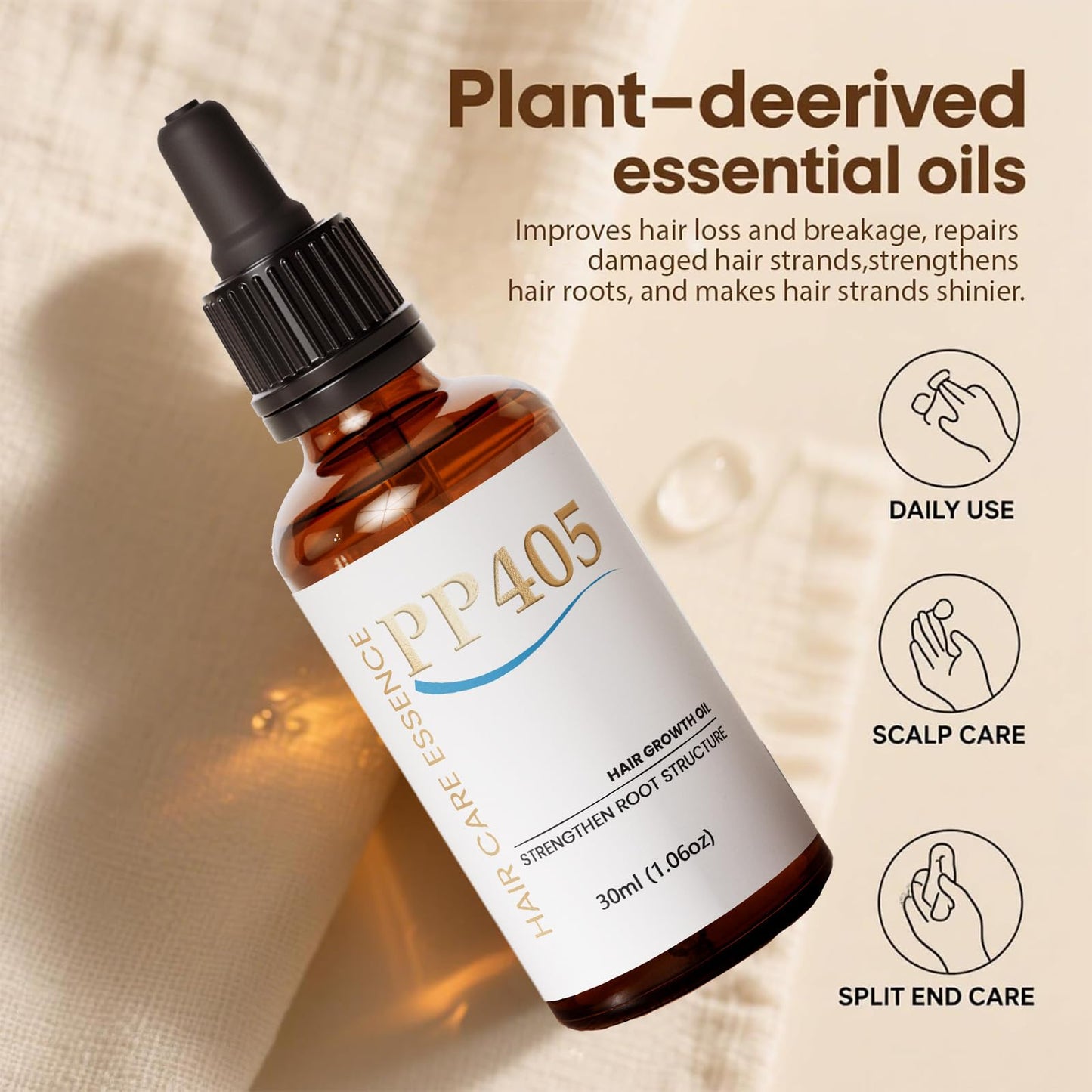 PP405 Lightweight Hair & Scalp Oil – Fast Absorbing, Non-Greasy, Hydrating Care for All Hair Types, With Hyaluronic Acid, 1.06 fl oz (30ml) (1pc)