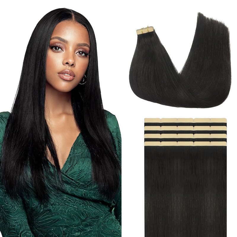 Lashey Tape in Hair Extensions Natutal Real Straight Tape in Hair Extensions 50g/pack 20pcs Natural Remy Human Hair 14 Inch for Black Women