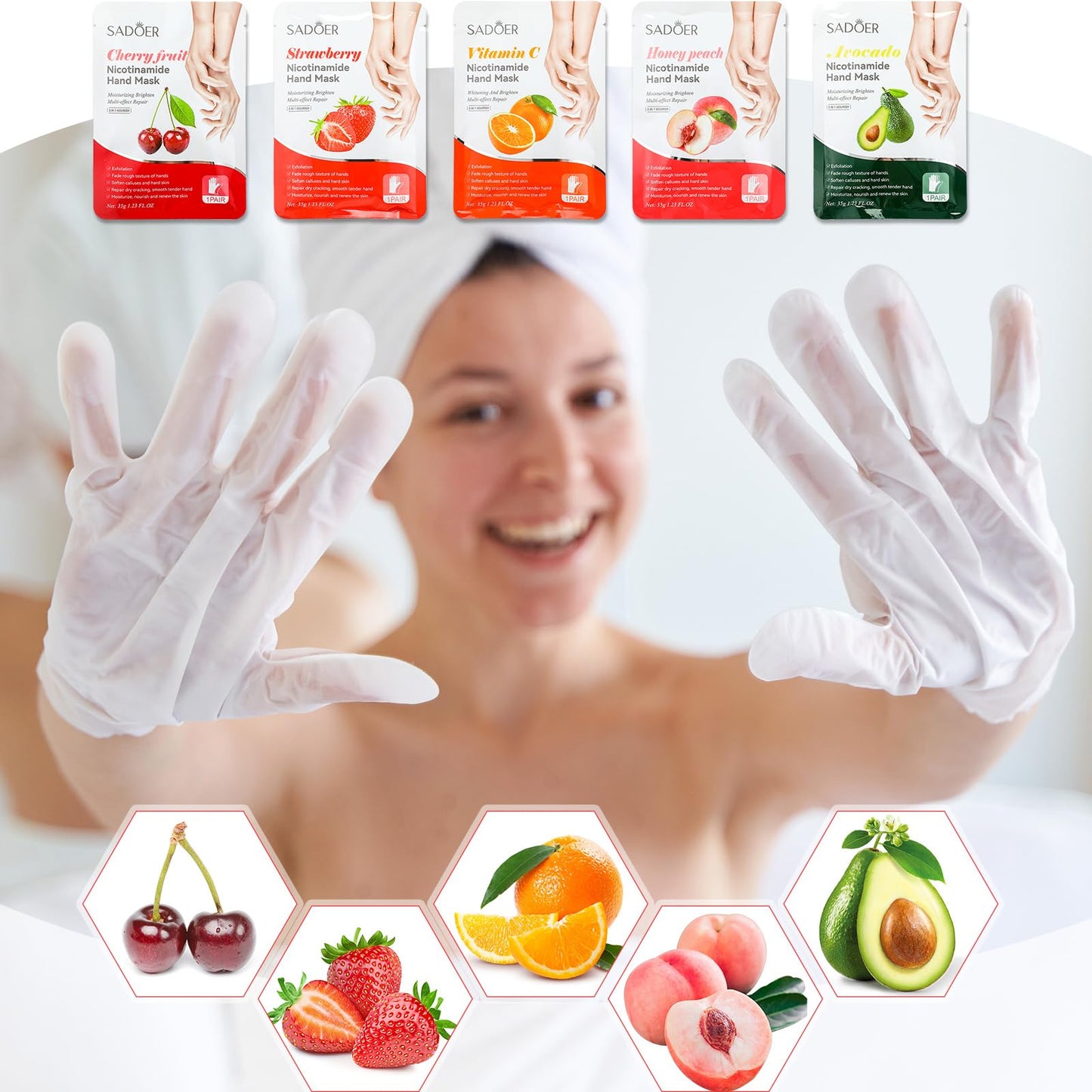 Swiffen 24 Pcs Fruits Beauty Hand Foot Mask Bulk Hydrating Hand Foot Moisturizing Gloves Shea Butter Aloe Mask for Spa Kit Beauty Skincare Galentines Day Gift for Women