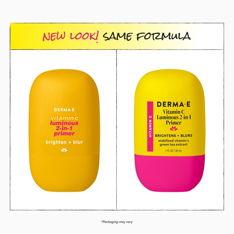 DERMA E Face Primer, Vitamin C Luminous 2-in-1 Brighten & Blur Primer, 1 Fl Oz, Stabilized Vitamin C, Hyaluronic Acid & Aloe Vera, Blurs Appearance of Pores, Wear Under Makeup for All Day Hold