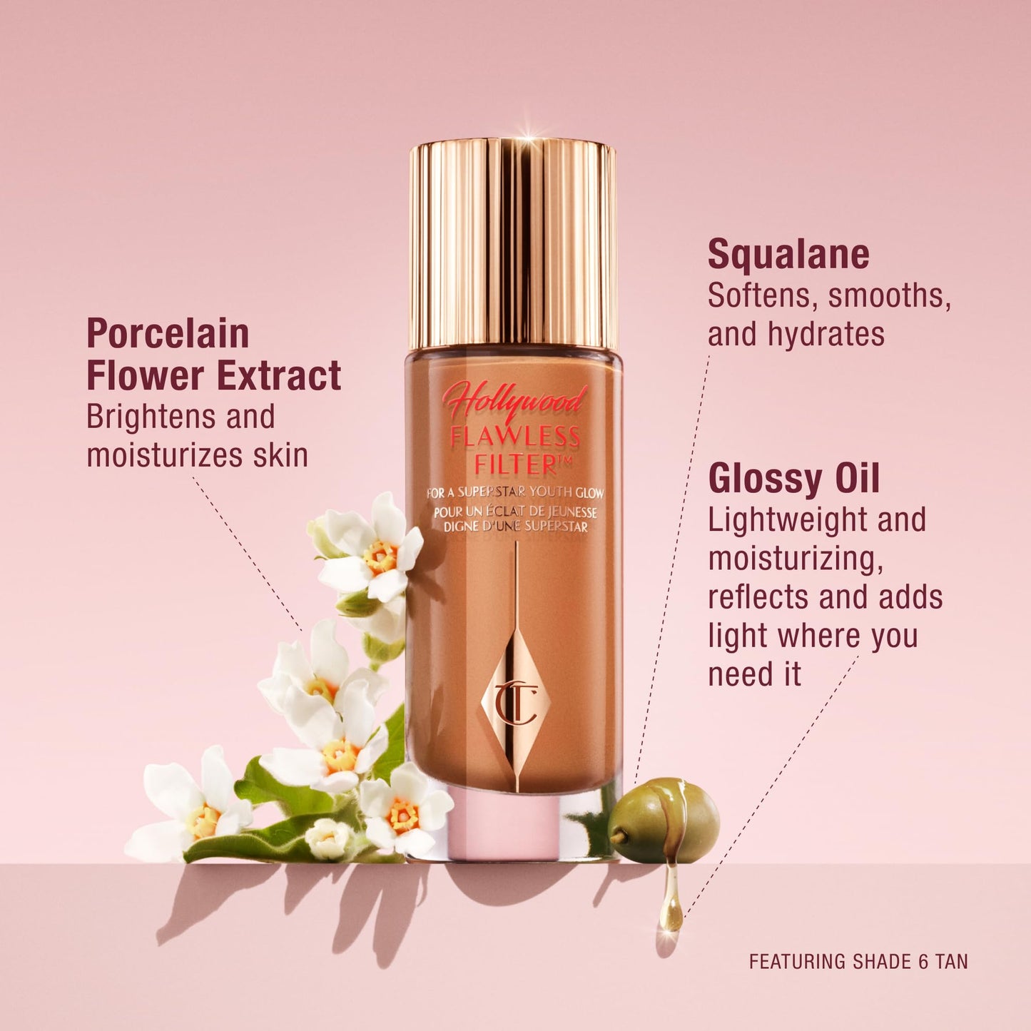 Charlotte Tilbury Hollywood Flawless Filter - Multi‑Use Makeup Primer, Complexion Booster & Illuminating Liquid Highlighter with Sheer Coverage - Smooths & Blurs Skin - 2.5 Fair