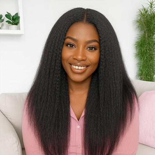 3 in 1 Half Wig Kinky Straight/Kinky curly synthetic for Women 200% Density Glueless Wear No Lace Flip Over Half Wig Seamless Clip In Wigs (20 inch KST)