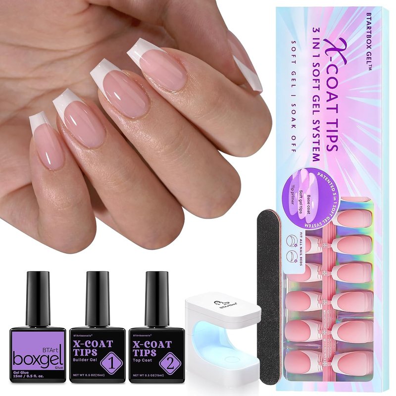 French Tip Nails - Coffin Shape XCOATTIPS Design | Stylish Nail Art for Elegant Looks