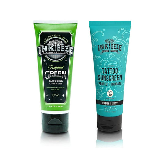 Tattoo Ointment & Sunscreen Bundle - Green Ink Shield SPF30 | 3.3oz Each