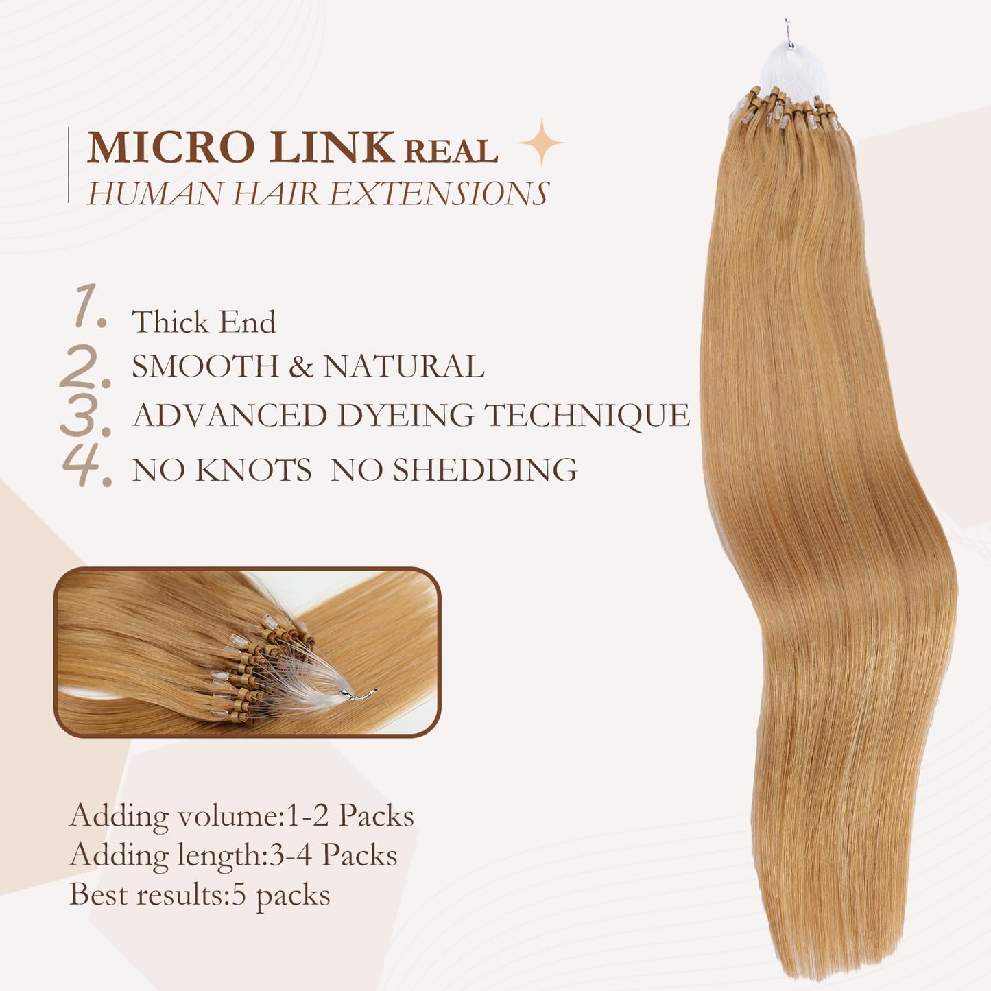 Eliysako Microlink Hair Extensions Human Hair 50g 18inch(#78) Natural Blonde Micro Link Hair Extensions Human Hair Microbead Hair Extensions Micro Loop Hair Extensions Real Human Hair For Women