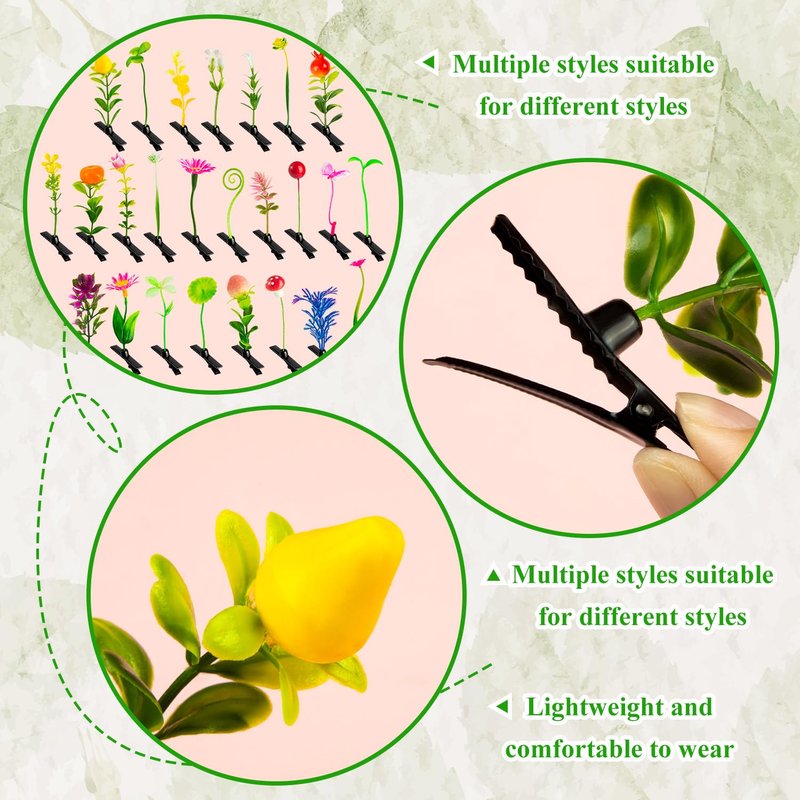 100 Pcs Sprout Clips Mixed Style Plant Hairpins Little Grass Sprout Hair Clips Butterfly Mushroom Hair Accessories Gift for Women Girls Kids Party School