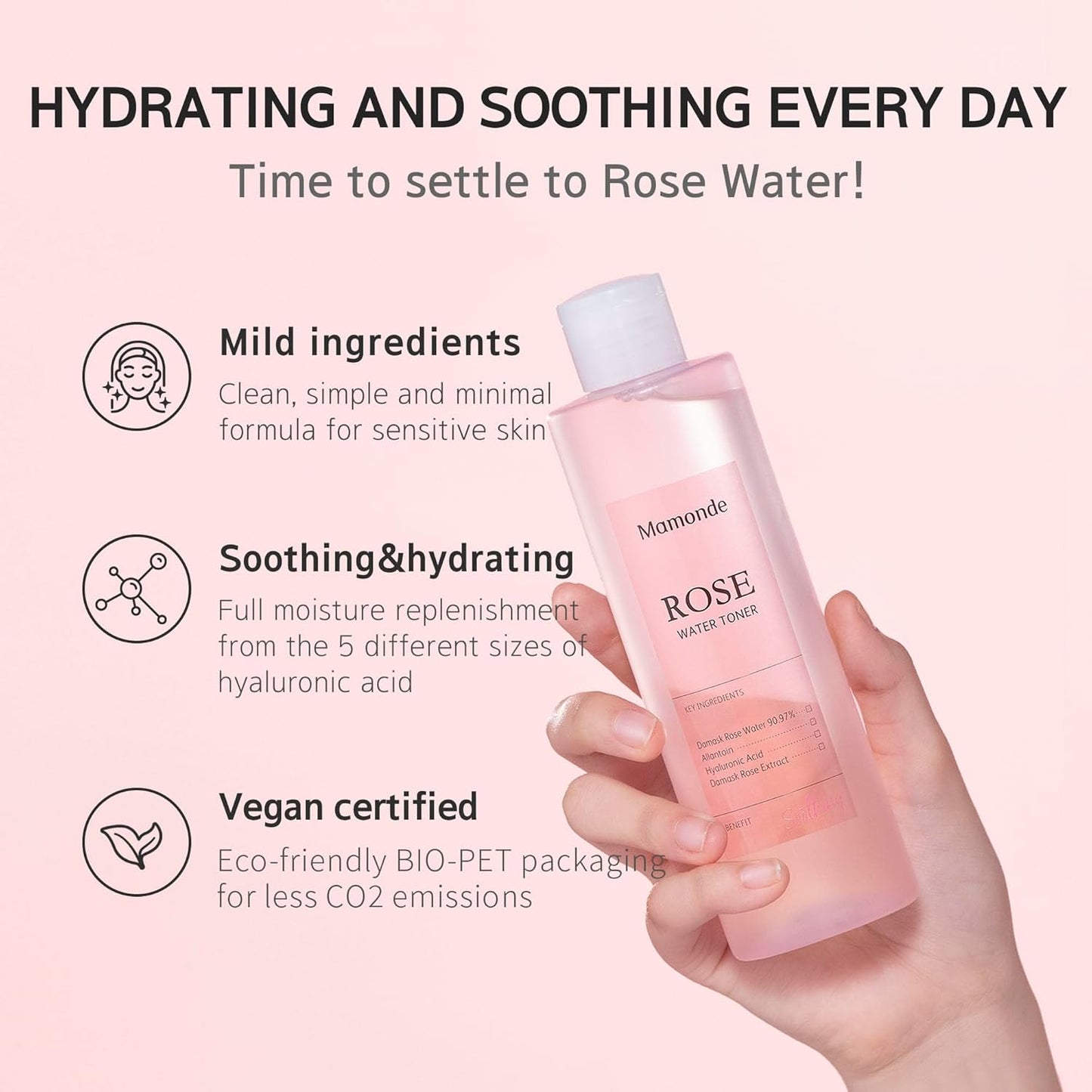 Mamonde Rose Water Toner - Organic, Alcohol-Free Hydrating Formula | 8.45 Fl Oz