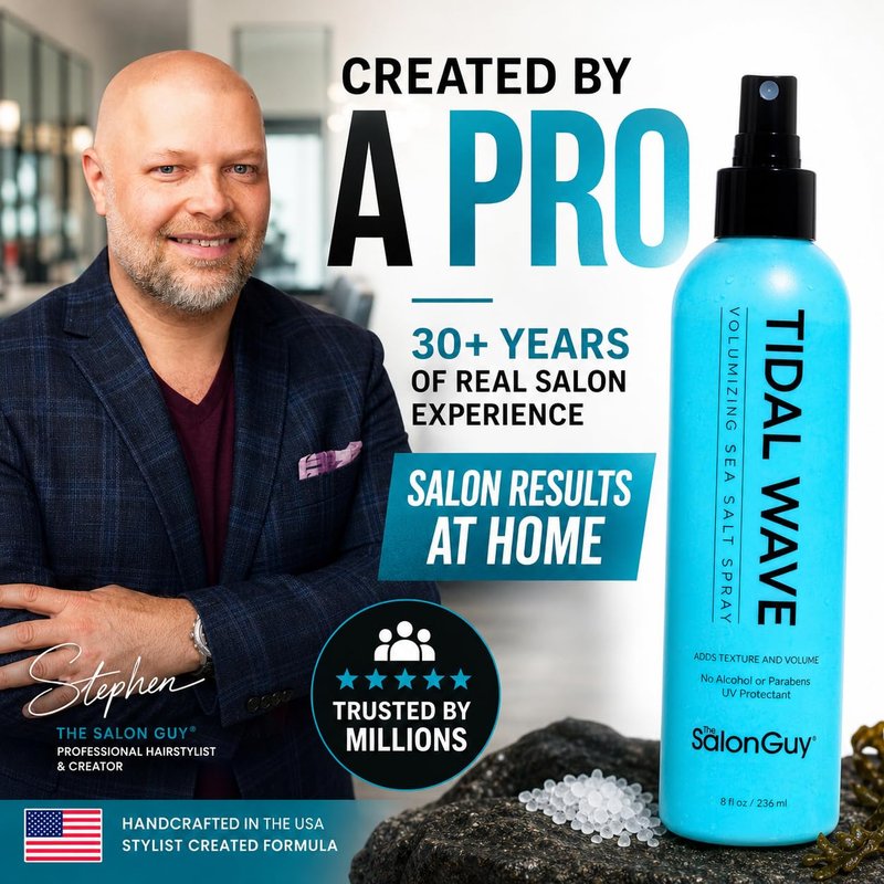 THESALONGUY Tidal Wave Sea Salt Spray for Hair – Volumizing & Texturizing Beach Wave Spray for Men & Women | Matte Finish, Light Hold, Alcohol-Free | All Hair Types | 8 oz