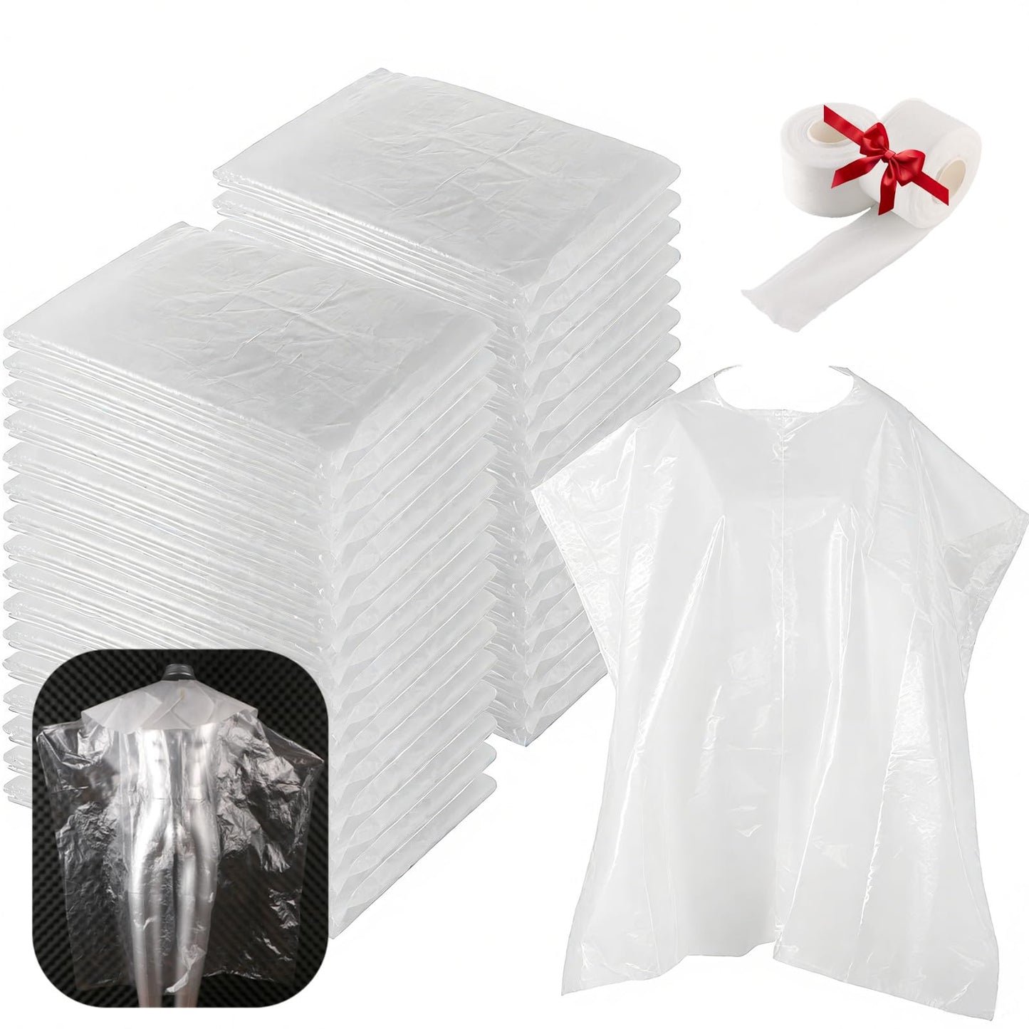 100 PCS 62X51 Inch Disposable Barbershop Capes,Disposable Hair Salon Capes, Clear Plastic Hair Dye Cape for Barbershop Hair Dye Washing