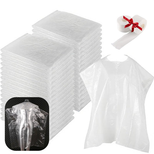 100 PCS 62X51 Inch Disposable Barbershop Capes,Disposable Hair Salon Capes, Clear Plastic Hair Dye Cape for Barbershop Hair Dye Washing