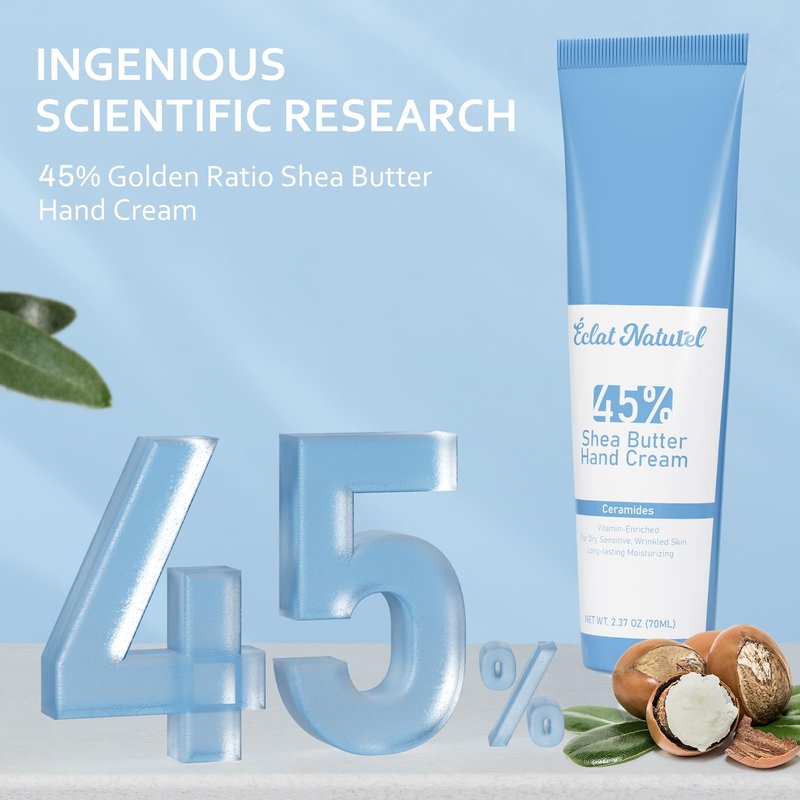 ÉCLAT NATUREL Shea Butter Hand Cream, Made with 45% Shea Butter Moisturizer for Dry Hands, Vitamin E Niacinamide Ceramide Hand Lotion, Radiant Nourish Moisturizing Cream, 2.37 Fl Oz