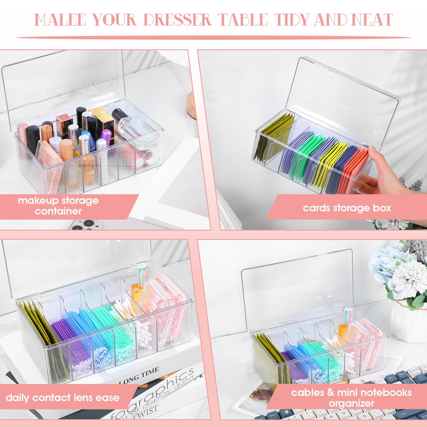 2 Pcs Lash Extension Organizer and Storage, Lash Cart Organizer for Lash Techs, Eyelash Extension Supplies Organizer Storage Box, Acrylic Lashes Supplies Container, Eyelash Organizer with Lid Clear ﻿
