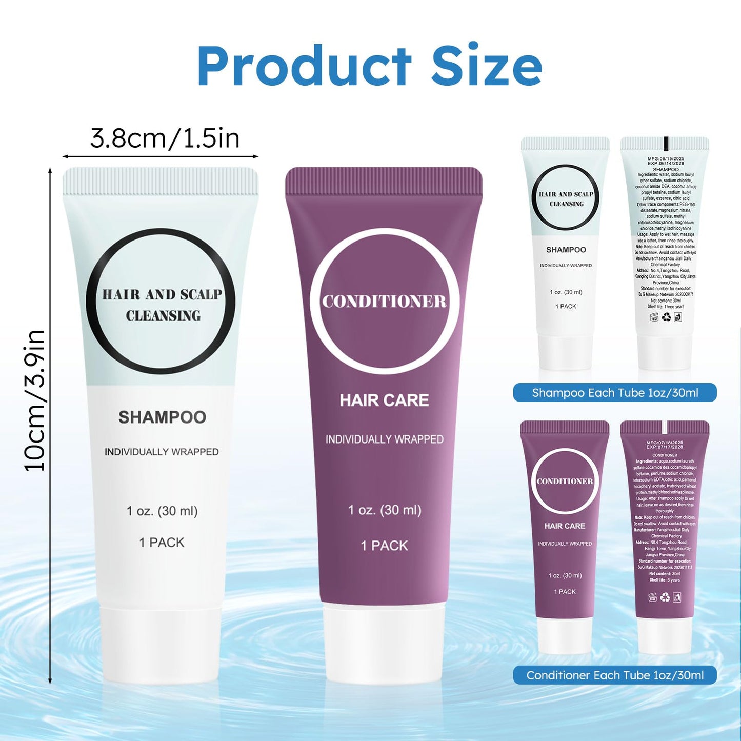Travel Size Shampoo and Conditioner Bulk, Individually Wrapped Hotel Mini Hair Conditioner and Small Shampoos Men Women Cleansing Toiletries Amenities for Hotel Homeless 1 Fl Oz (Pack of 100)