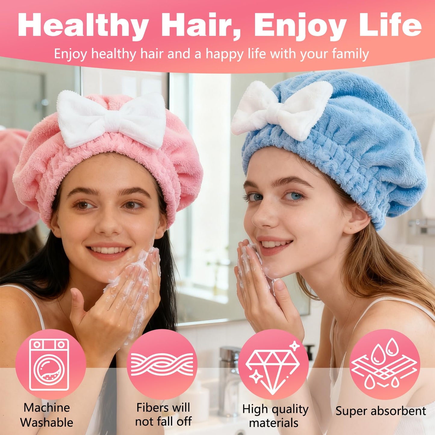 ploreatu Microfiber Hair Drying Caps, Christmas Absorbent Hair Towel Wrap for Women Wet Hair Quick-Drying Hair Towels, Soft Bow Tie Wet Hair Towel Wrap for Party Favors Goody Bag Filler (4 PCS)