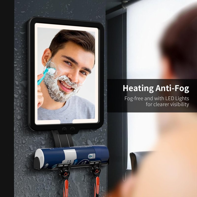 Fogless Shower Mirror for Shaving - LED Light, Dimmable Brightness | Strong Adhesive Backing, 3-Color Options
