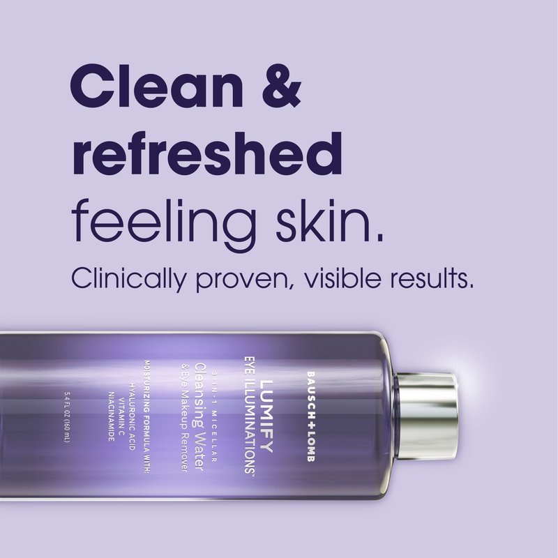 LUMIFY Eye Illuminations Cleansing Water & Eye Makeup Remover, 3-in-1 Micellar Water Contains Hyaluronic Acid, Vitamin C & Niacinamide, Hypoallergenic, Removes Waterproof Makeup, 5.4 Oz (160 mL)