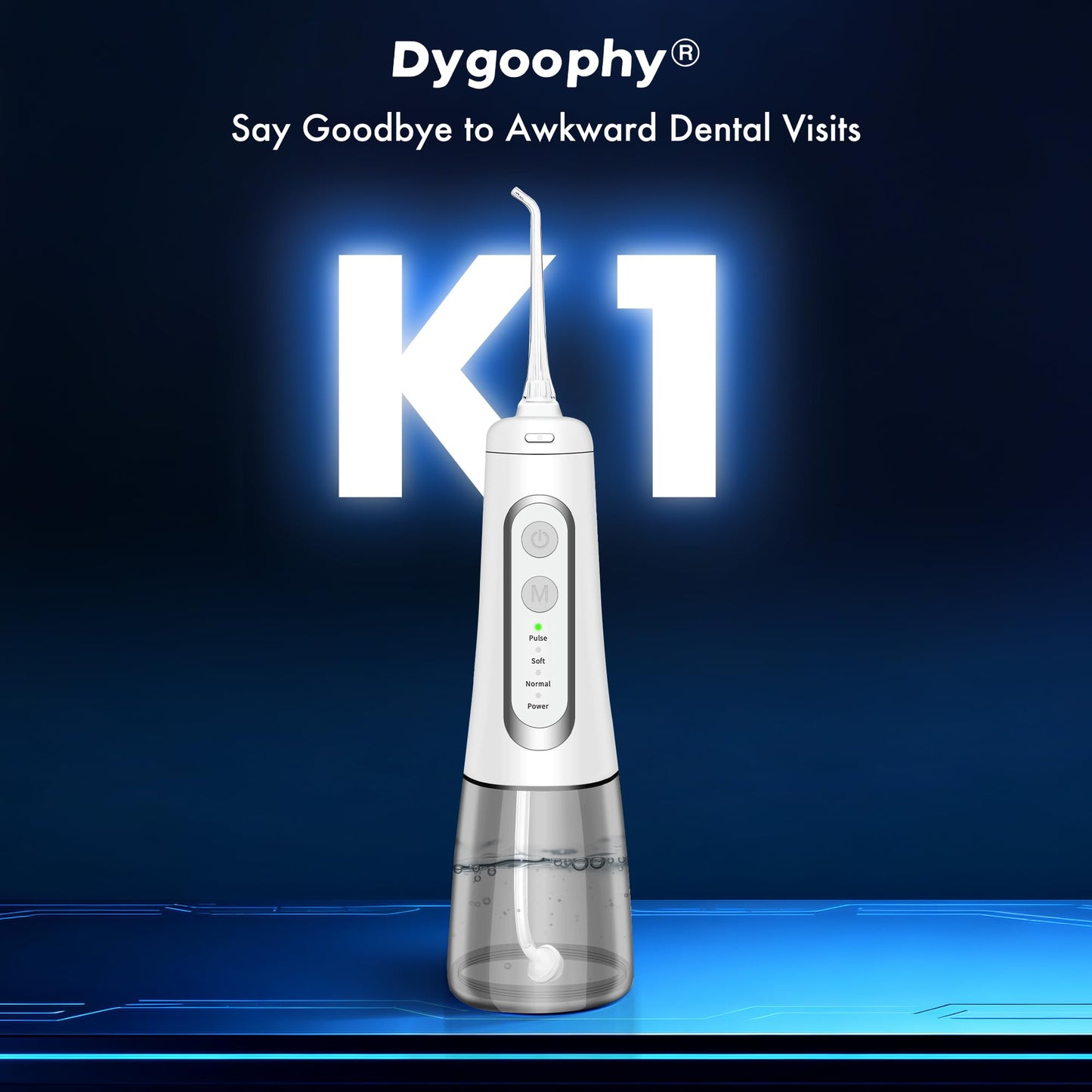 Dygoophy® K1 Cordless Water Flosser, Oral Irrigator 300ml Tank, IPX7 Waterproof, 4 Modes, 30-Day Battery, Quiet Design for Braces, Sensitive Gums & Complete Dental Care (White)