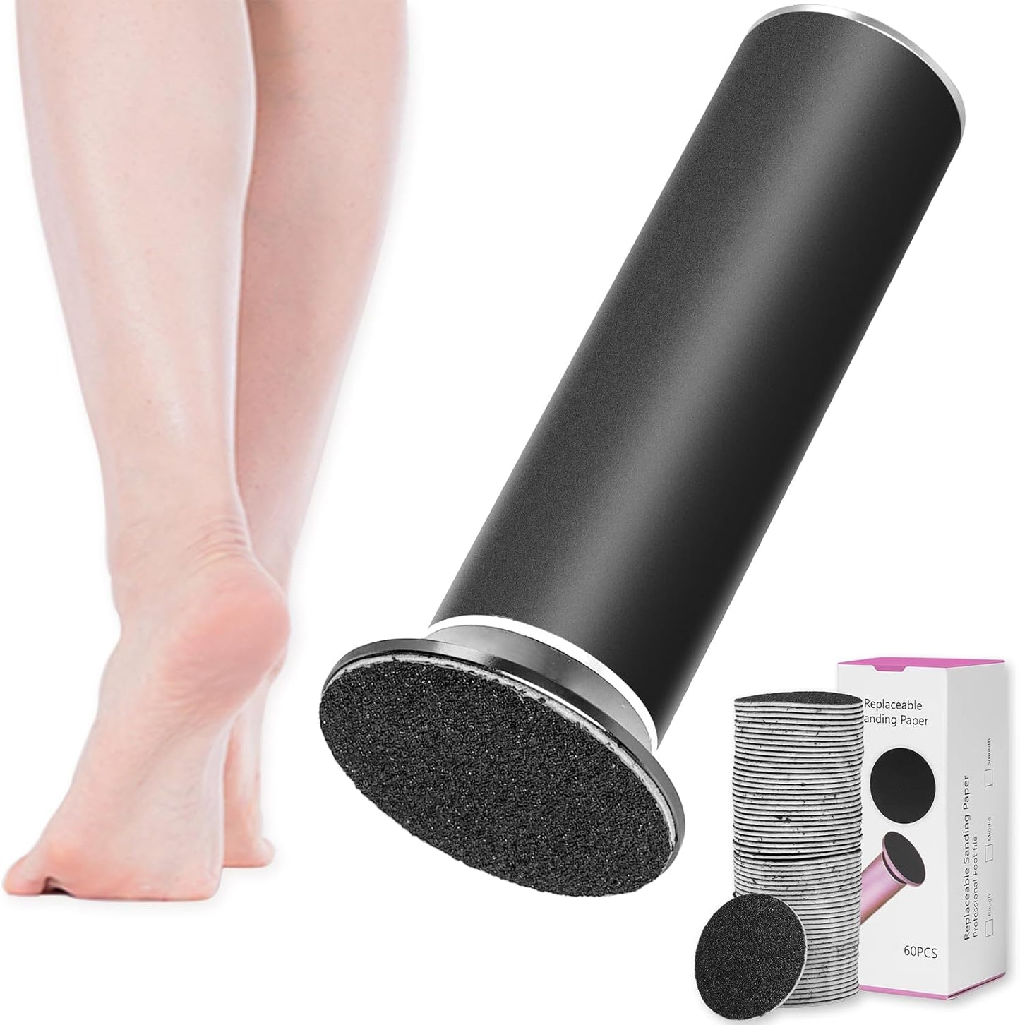 Professional Electric Foot File Callus Remover - Pedicure Tool with 60 Sandpaper Discs for Smooth Feet