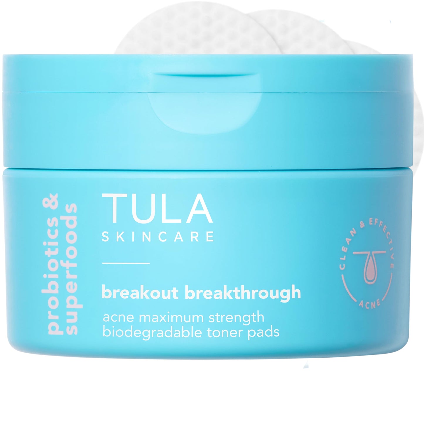 TULA Skin Care Breakout Breakthrough - Acne Maximum Strength Biodegradable Toner Pads, Non-Alcohol, Acne & Blemish Fighting, Soothes & Brightens Marks, 30 Pads