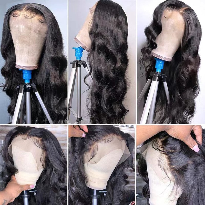 Lace Front Wigs Human Hair 13x4 HD Transparent Pre Plucked with Baby Hair Bleached Knots 150 Density Glueless Human Hair Wigs for Black Women 1B# Natural Color 20 inch