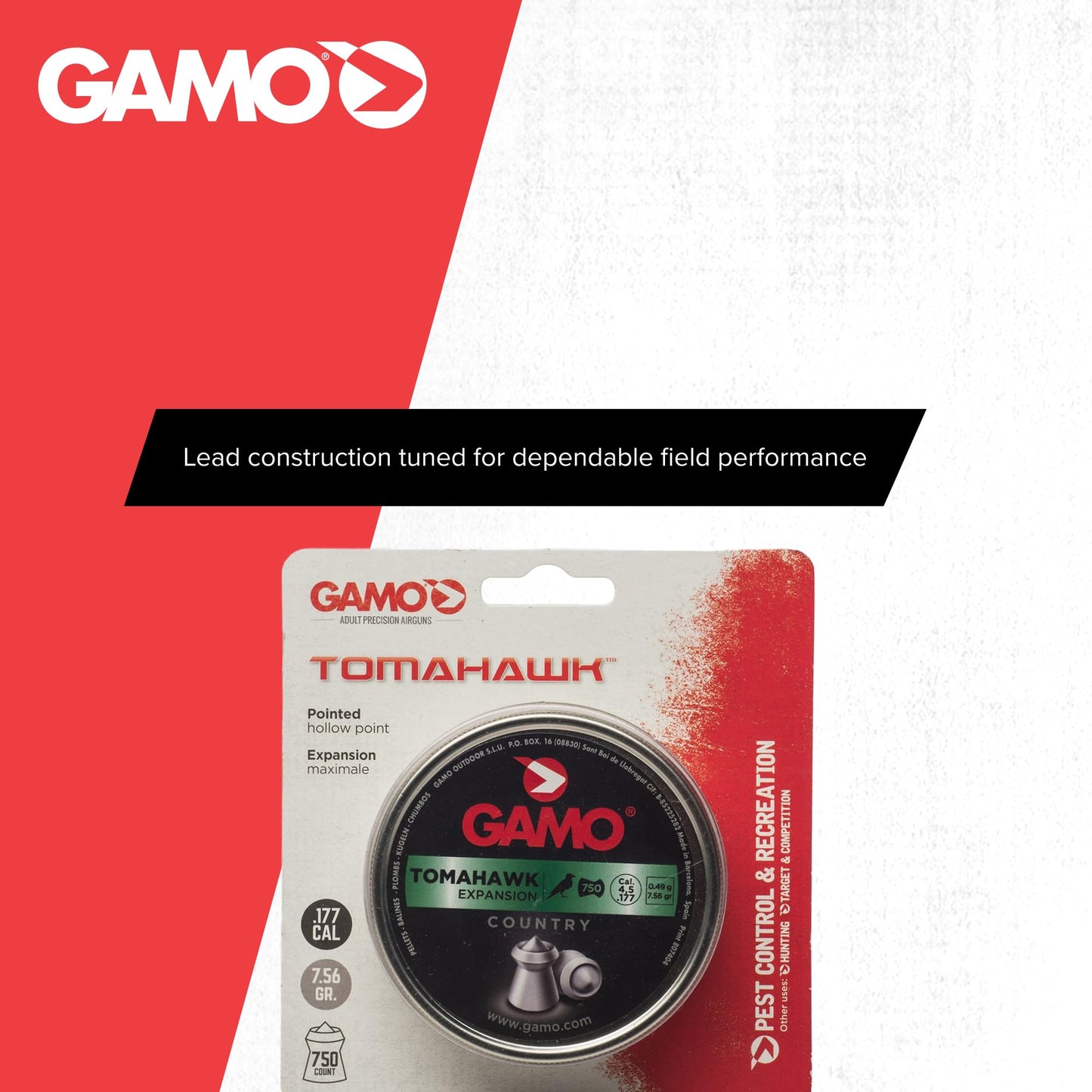 Gamo Tomahawk Hollow Point .177 Caliber Pellets - 7.56 Grain - 750 Count
