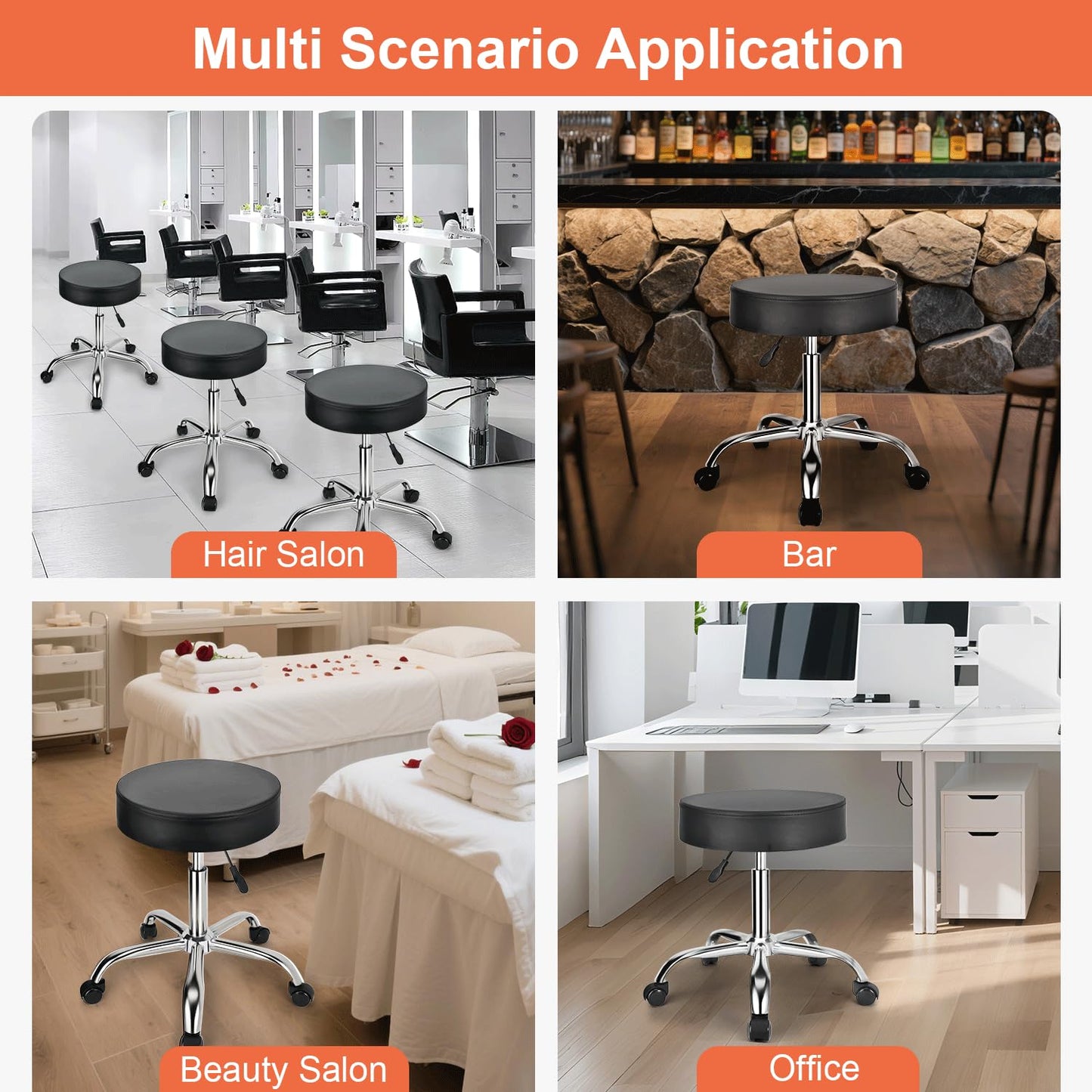 JOSTZHXIN Rolling Stool Height Adjustable Round Swivel Stool for Tattoo Salon Spa Massage, Home Office Chair