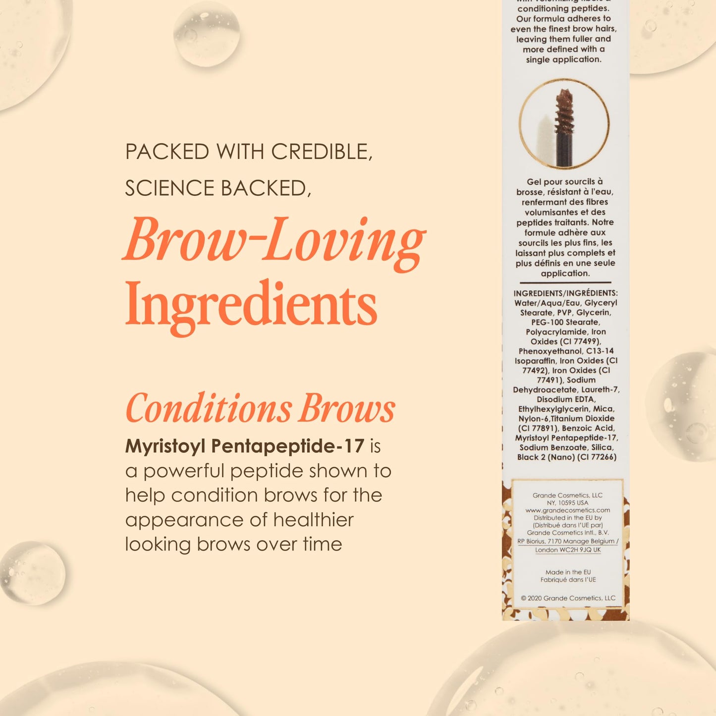 Grande Cosmetics GrandeBROW-FILL Volumizing Brow Gel with Fibers & Peptides, for Natural & Fuller-Looking Eyebrows - Ebony (0.14 fl oz)