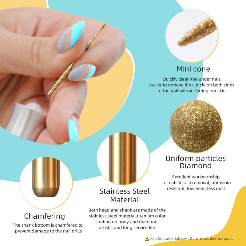 HYTOOS 1mm Mini Cone Cuticle Clean Nail Drill Bit, 5Pcs/Set Titanium Russian Diamond Nail Bits Professional Safety Under Nail Cleaner for Cuticle Dead Skin, Electric Nails Accessories, Fine