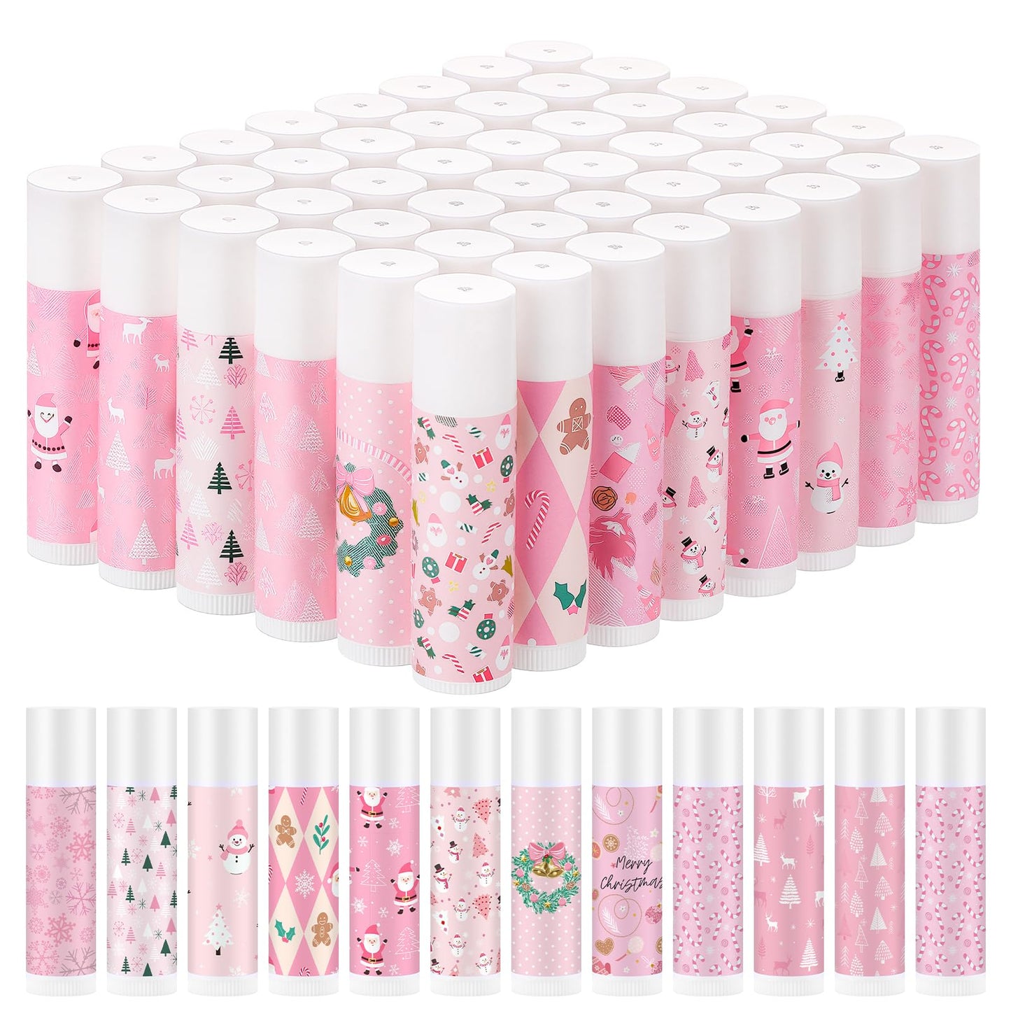 Maxcheck 48 Pcs Christmas Lip Balm Bulk Mini Candy Cane Lip Balm Moisturizing Gift Christmas Stocking Stuffers for Xmas Party Gifts Coworker Staff Employee Appreciation Gifts(Sweet Xmas)
