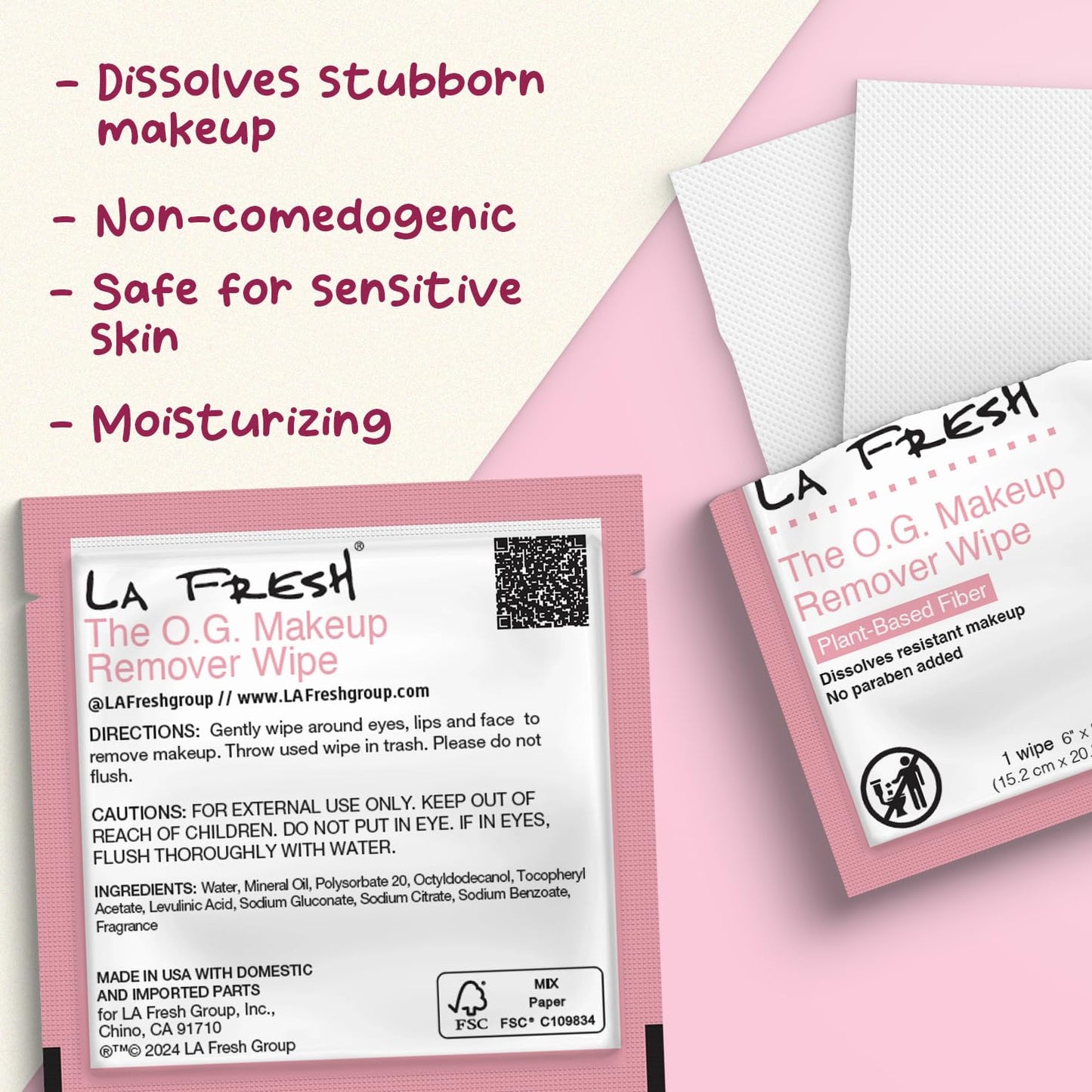 Makeup Removal Facial Cleansing Wipes - Waterproof, 50 Count | Travel Skin Care Essentials