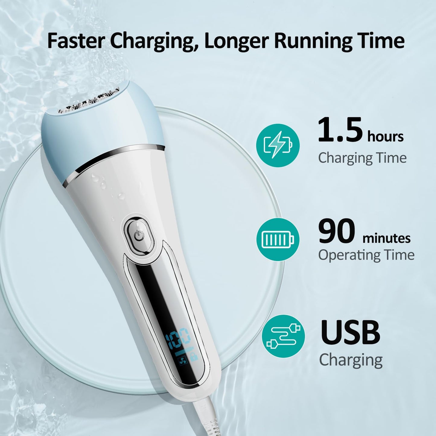 Epilator for Women, 6 in 1 Hair Removal Epilator, Shaver, Face Razor, Facial Brush, Face Massage and Body Exfoliator,IPX7 Waterproof Rechargeable Hair Removal for Women, 2 Speeds