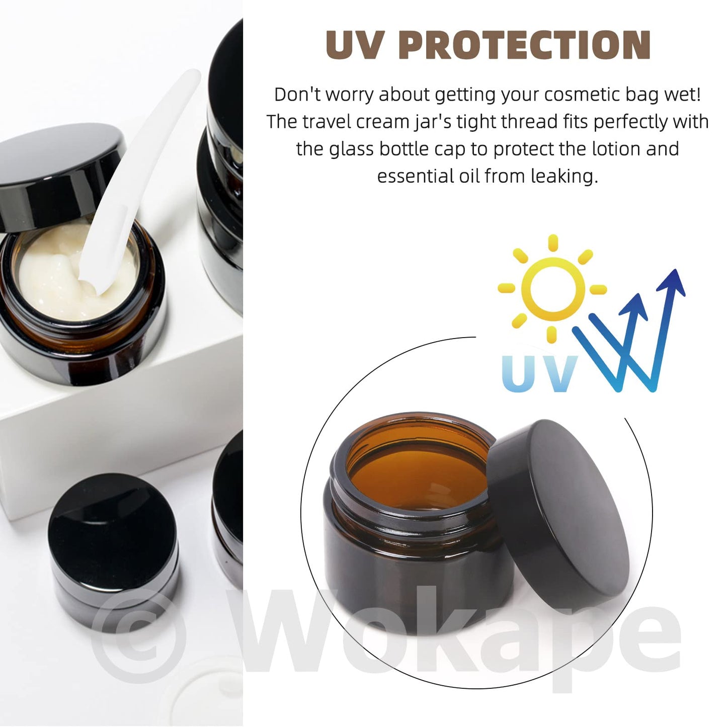 Wokape 20 Pack 0.5oz/ 15ml Amber Glass Jars with Liner Lids Spatulas, Round Travel Containers for Ointments Lotion Creams Sample Pack