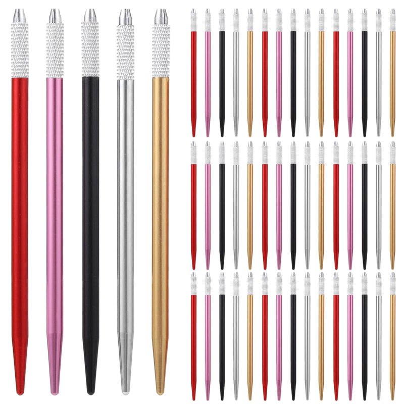 50PCS Microblading Pen, Manual Microblading Eyebrow Pens, Aluminum Pen Tool for Eyebrow, Eyeliner & Lip Line, Precision Tool for Beauty Salons and Beginners, 5 Colors (50PCS)