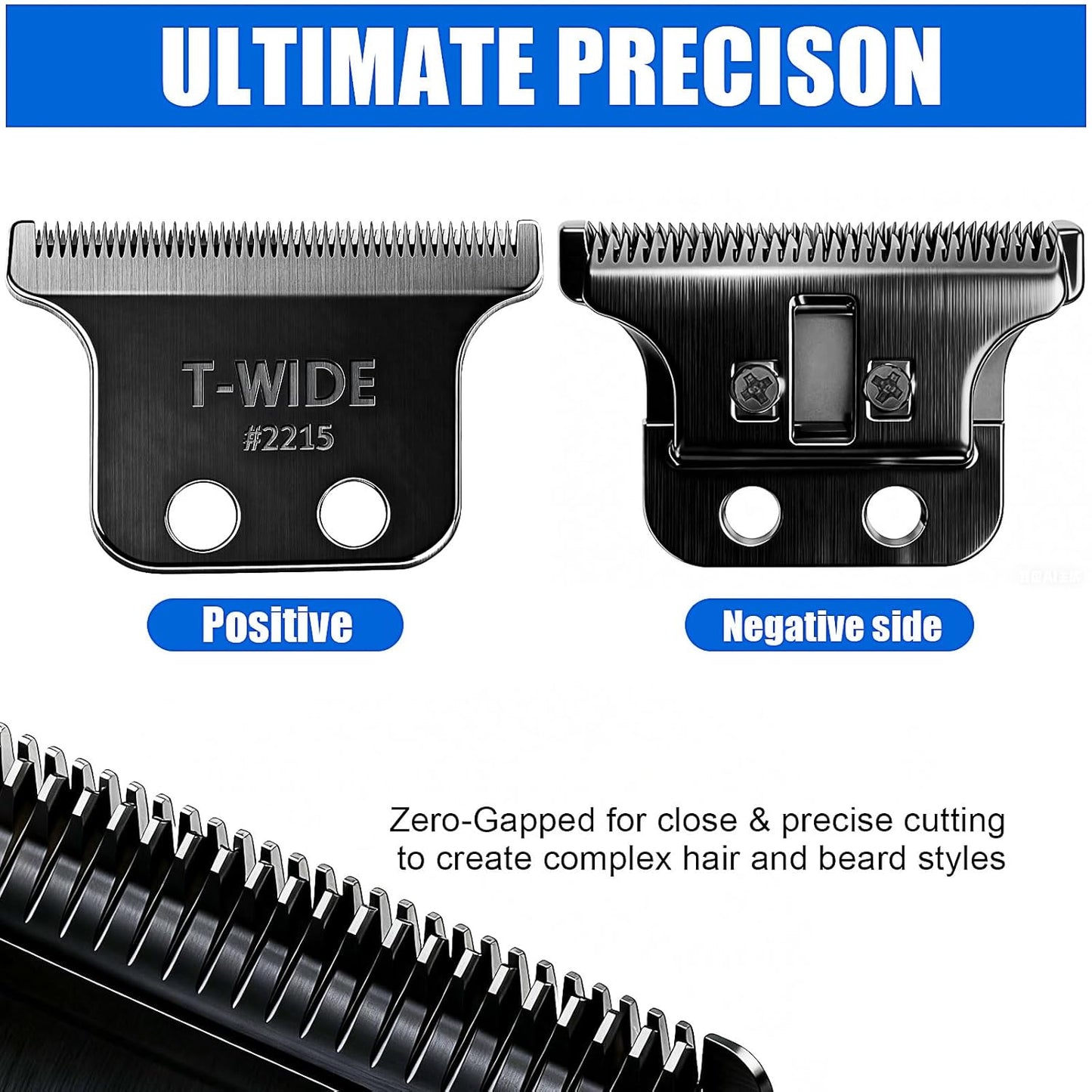 Replacement T Wide Blades for Wahl 5 Star Detailer Li Trimmer - Adjustable Stainless Steel Zero-Gap Blade | 1PC Black