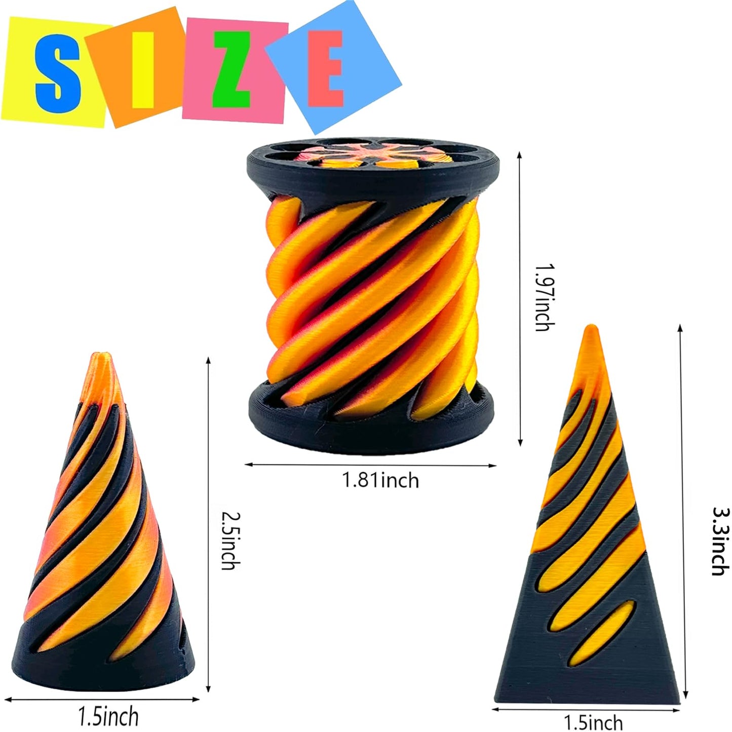 3 Packs Impossible Cone, Spiral Cone Fidget Toy 3D Printed Spiral Cone Toy, Pyramid Passthrough Sculpture, Mini Cones Pass Through Pyramid Fidget Toy for Stress and Anxiety Relaxing