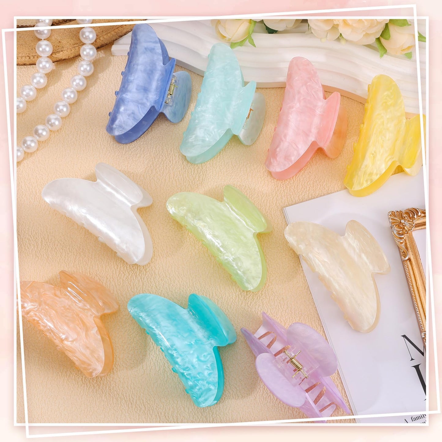 10 PCS Acrylic Hair Claw Clips Cute Non-slip Large Claw Clamps Bulk French Shimmering Stylish Barrettes Big Strong Hold No Slip Hair Clips for Women Girls Thick or Thin Hair Home Out Headpiece