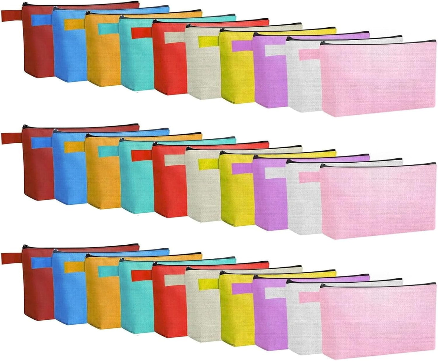 40 Pack Canvas Makeup Bags - Multi-Purpose Zippered Cosmetic Travel Bags | 10 Colors (7.5 x 5 x 1.8 Inch)