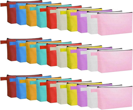 40 Pack Canvas Makeup Bags - Multi-Purpose Zippered Cosmetic Travel Bags | 10 Colors (7.5 x 5 x 1.8 Inch)