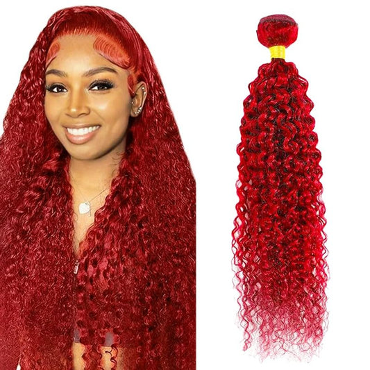 Red Curly Human Hair Bundles 34 Inch Kinky Curly Single Bundle Human Hair Light Red Color Unprocessed Native Virgin Hair 100g Total Double Weft Human Hair Extensions for Women