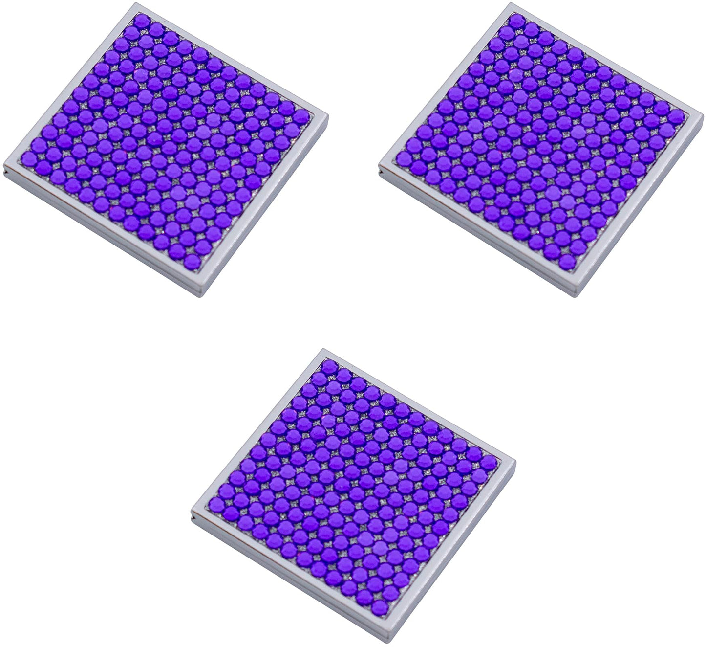Stephanie Imports Set of 3 Double Sided Magnifying Square Compact Mirrors with Rhinestones (Purple)
