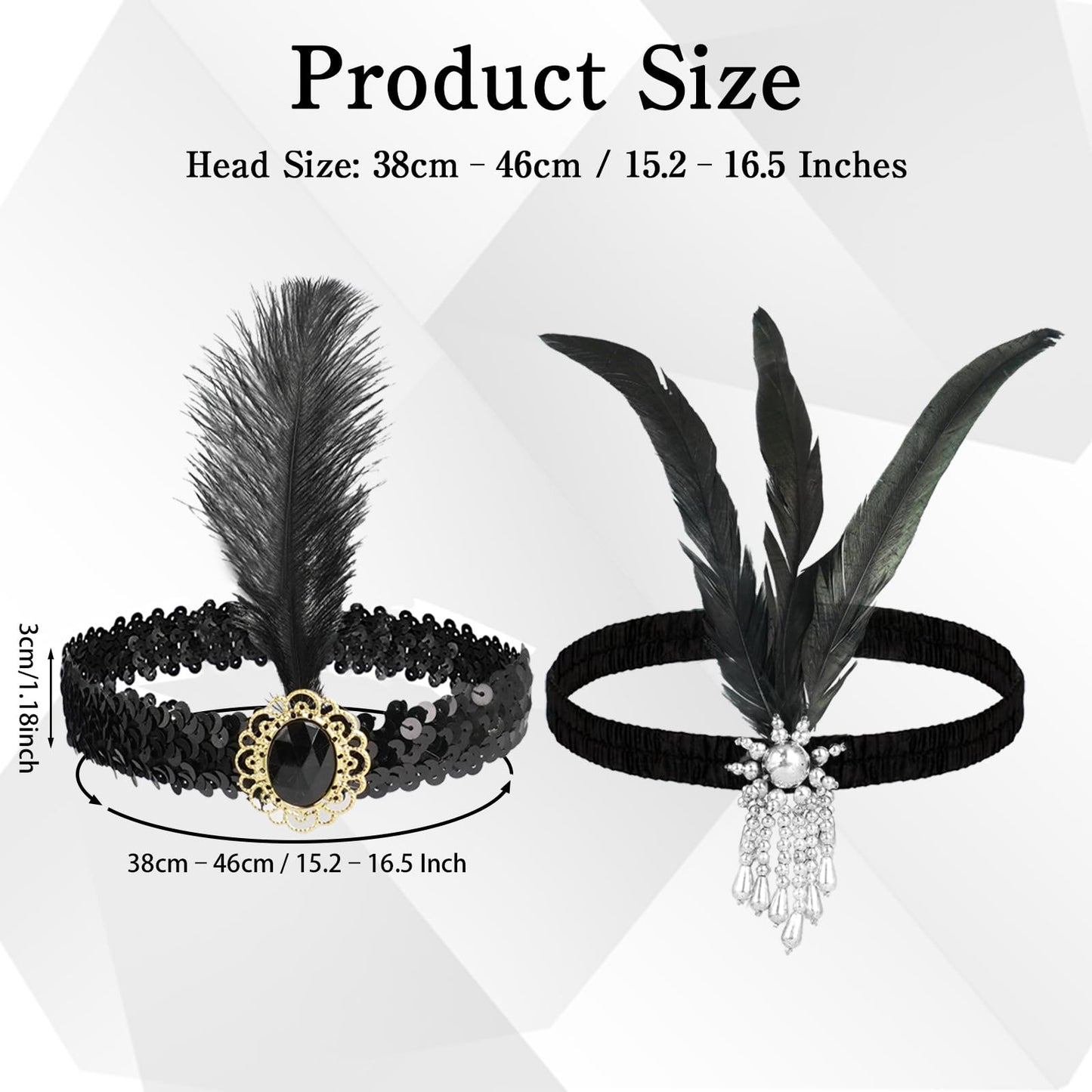 UCEHIPAW 26 Pcs 1920s Flapper Headband Hair Costume Accessory Black Classic Feather Headpiece for Women Party Gift Supplies