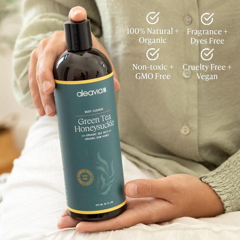 Aleavia Body Cleanse - Organic Prebiotic Body Wash with Raw Honey | Green Tea Honeysuckle Scent - 16 Oz.