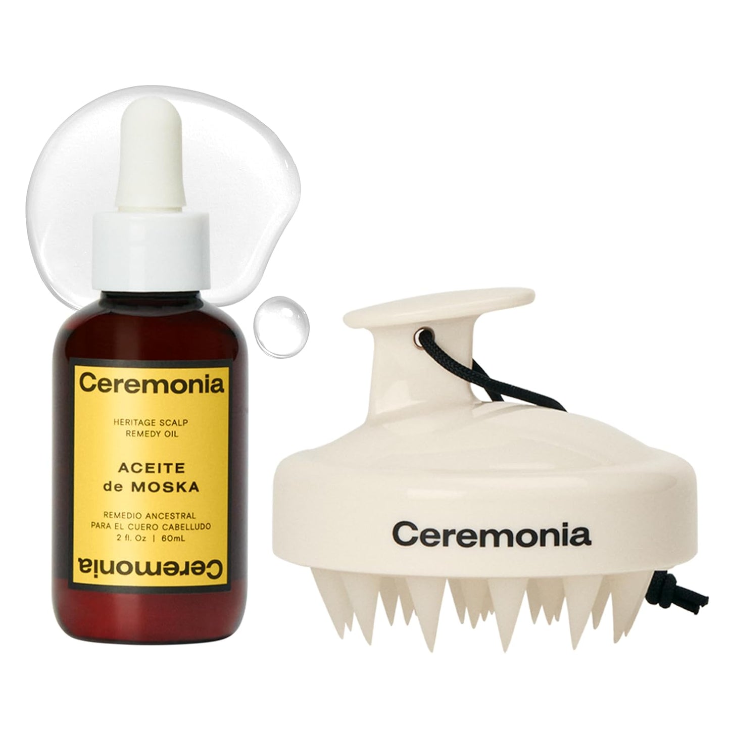 Ceremonia Scalp Power-Duo | Moska Oil & Aloe Vera Babassu Castor Scalp Massager - 2 Fl Oz (60 mL)