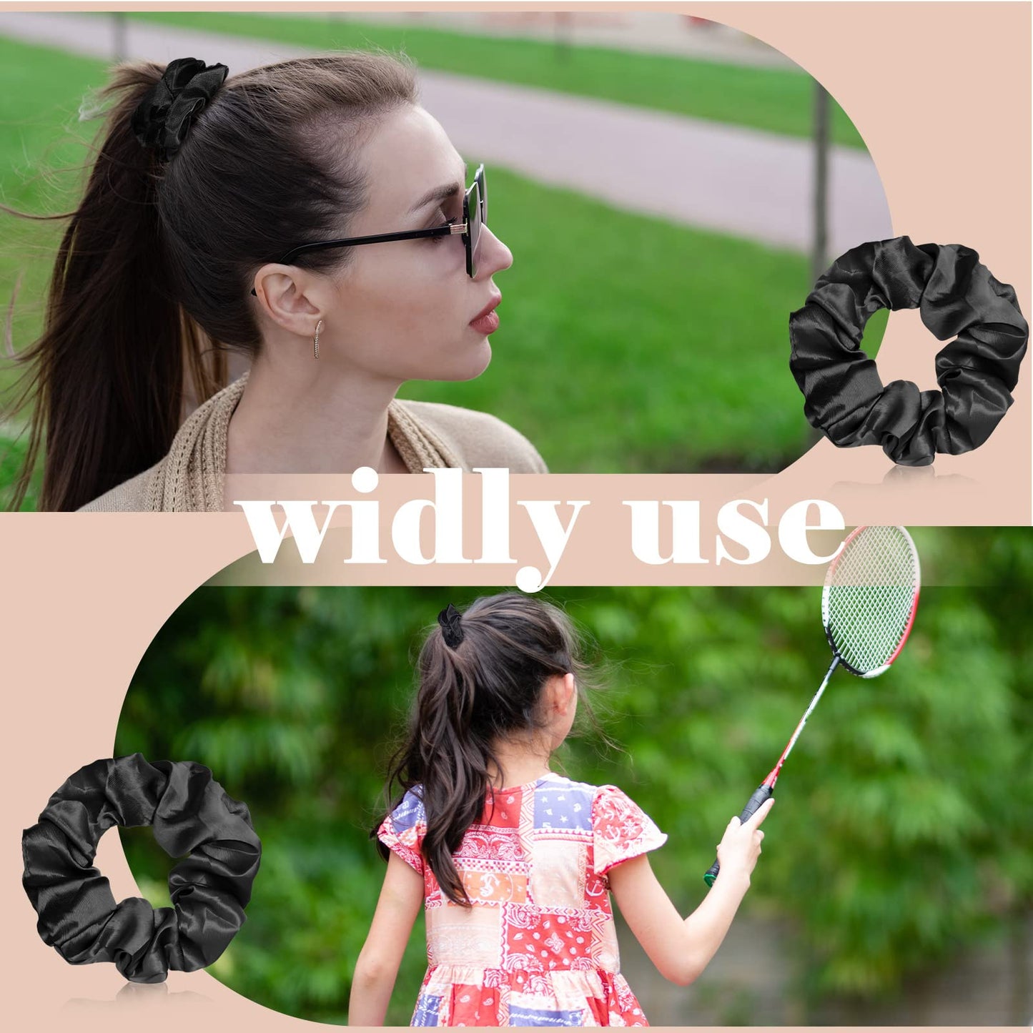 Giegxin 80 Pieces Silk Scrunchies Satin Hair Ties Elastic Bands Large Satin Ponytail Silk Vintage Hair Accessories for Women(Black,Solid Style)