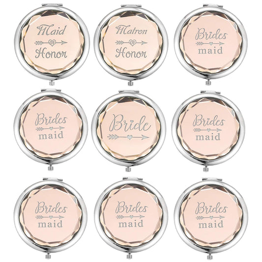 SFHMTL Compact Pocket Makeup Mirrors Set - 9 Piece Wedding Gifts: Bride, Maid of Honor, Matron of Honor & 6 Bridesmaid Mirrors - Champagne