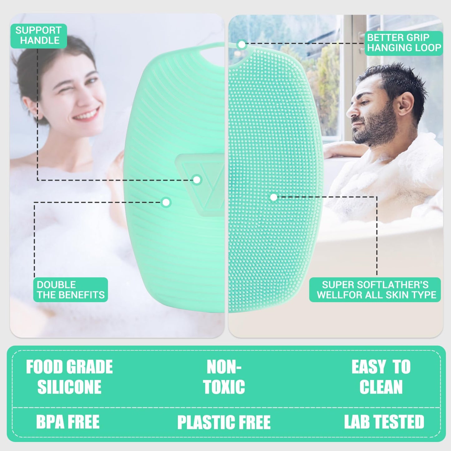 Canroom Silicone Body Scrubber - Anti Zinc Infused-Highly Elastic Bristles Exfoliating Body Scrubber for Shower Body,Cellulite Reduction,Blood Circulation - Green