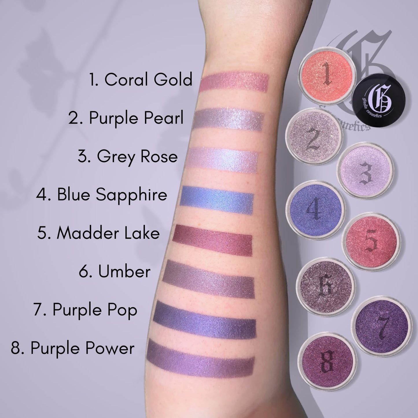 Giselle Cosmetics Purple Pop Loose Powder Eyeshadow - Organic, Mineral Make Up, Shimmer and Matte Eyeshadow Palette, Non-Toxic Eye Shadow Glitter, Loose Pigment, Highlighter, Powder Eyeshadow